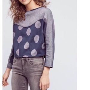 ANTHROPOLOGIE Dark Blue and Silver Polka Dot Crop